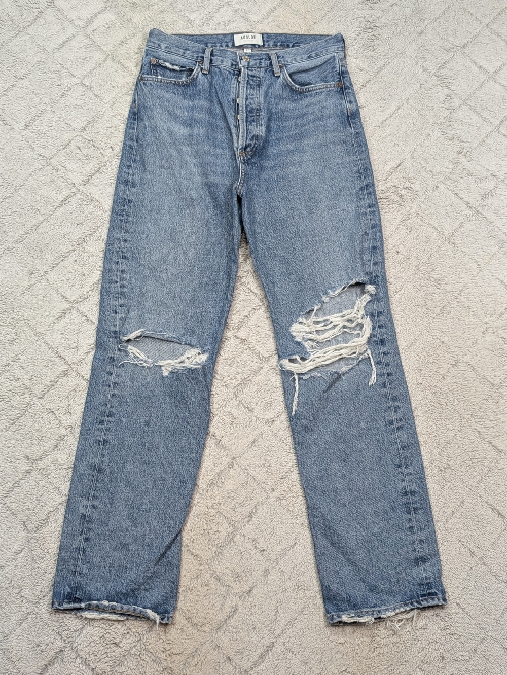 Agolde Jeans Womens 27 Blue Backdrop 90s Pinch Waist Straight Distressed Hi Rise